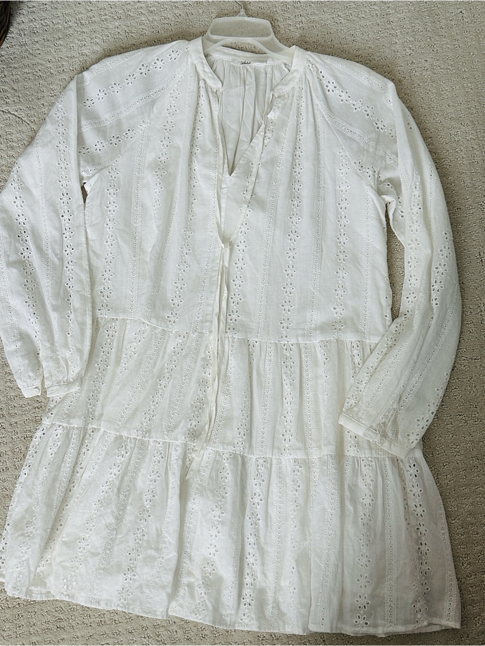 TALULAH Ivory Gathered Peasant Dress Med 100% cotton eyelet